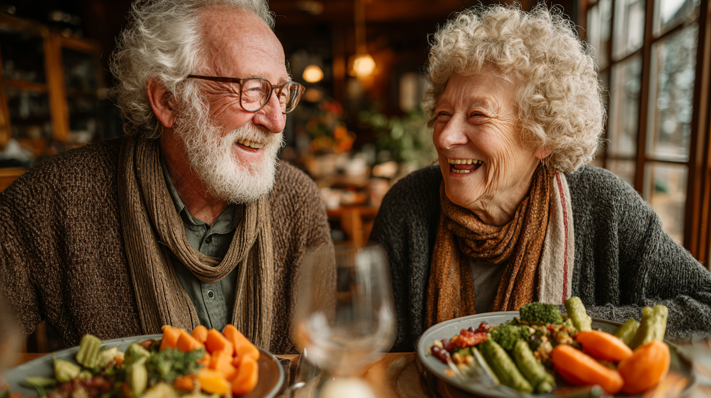 Мирен пейзаж с възрастни хора на разходка